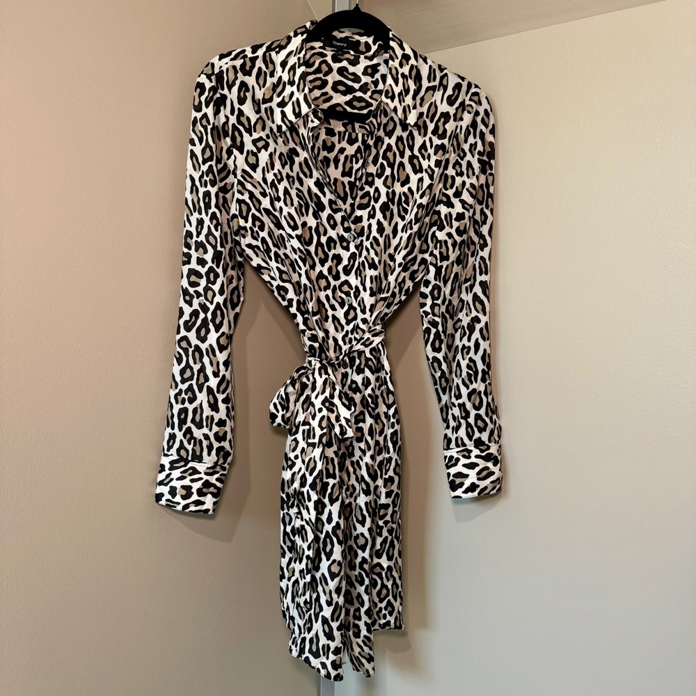 Theory Black and White Leopard Print Midi Dress